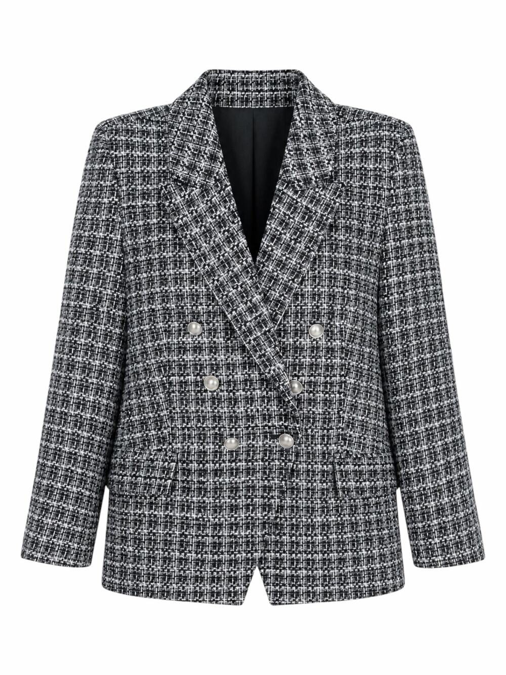 Elie Tahari Double Breasted Tweed Novelty Blazer Jacket Black White Size L